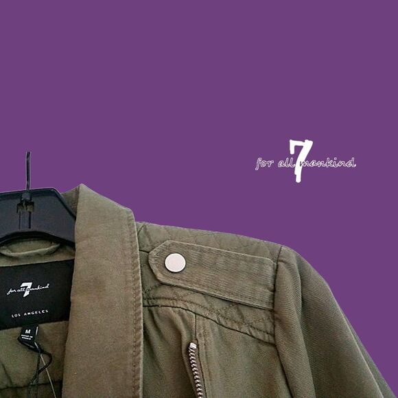 7 FOR ALL MANKIND NEW Grunge Khaki Asymmetric Epaulet Moto Jacket M - Picture 6 of 12